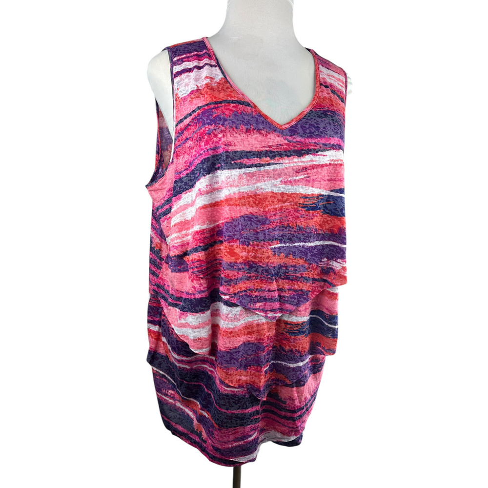 ✨2/$20 NWT Catherines Sleeveless Tiered Top Semi Sheer Purple Pink Plus Size 3X - Picture 3 of 12